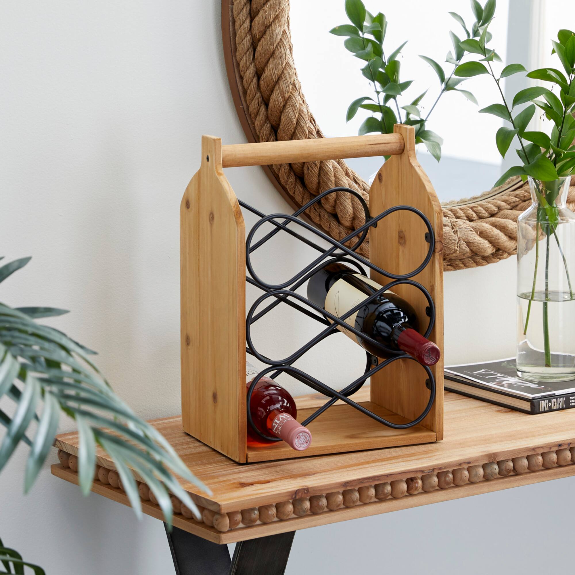 15" Brown Wood Rustic Wine Holder